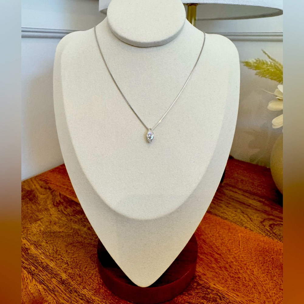 Moissanite Marquise Cut Pendant Necklace,18K White Gold Plated Sterling Silver